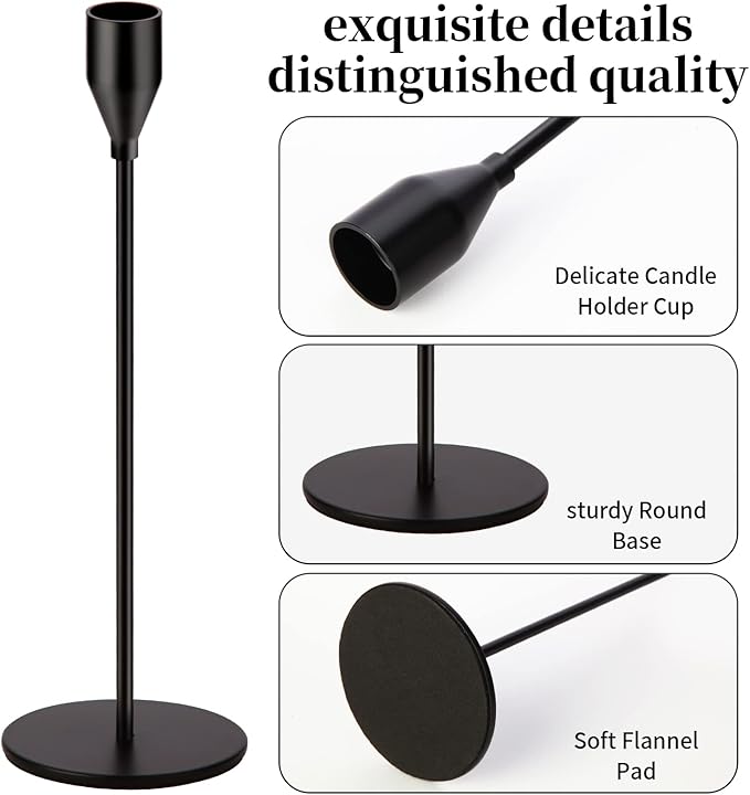 Oatnauxil Matte Black Candle Holders Black Candlestick Holders Metal Candle Holder for Wedding, Dinning, Party, Fits 3/4 inch Thick Candle&Led Candles (Set of 6 Pcs)