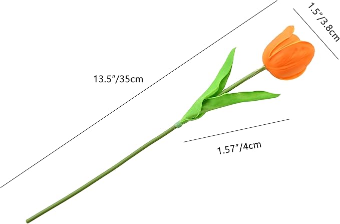 Mandy's Orange Partially Open Artificial Tulips Flowers Centerpiece, 13.5" Lifelike PU Fake Floral Stems 12pcs for Kitchen Island & Dining Table, Spring Decor for Easter