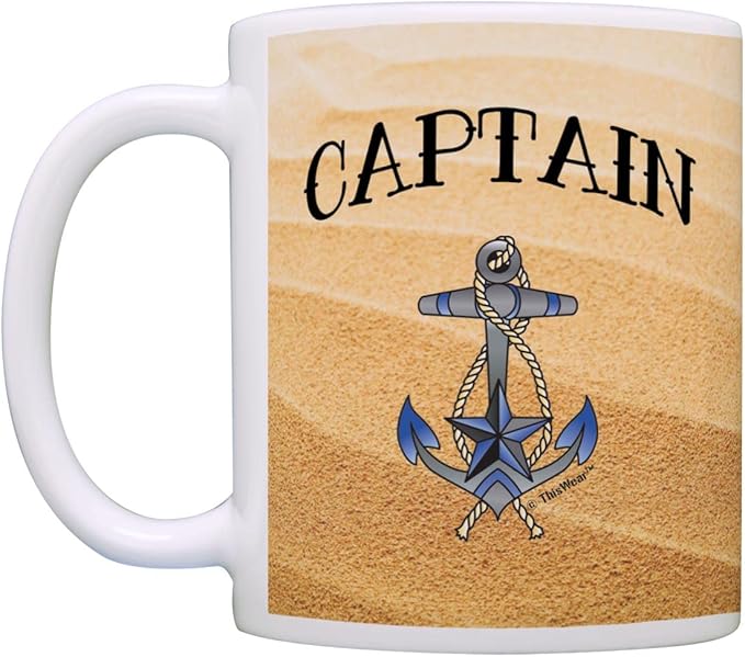 ThisWear Captain & First Mate Couples Nautical Mug Set Sailing Boat Bundle 2 Pack 11oz Ceramic Coffee Mugs Set Sand