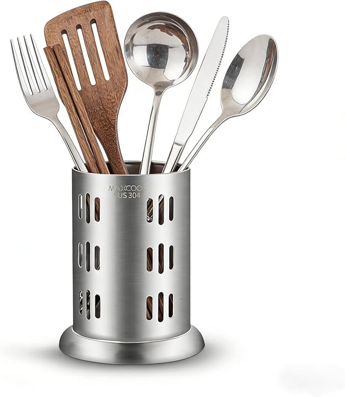 Stainless Steel Chopstick Holder, 18/8 Stainless Steel Utensil Holder for Countertop, Round Drain Holes