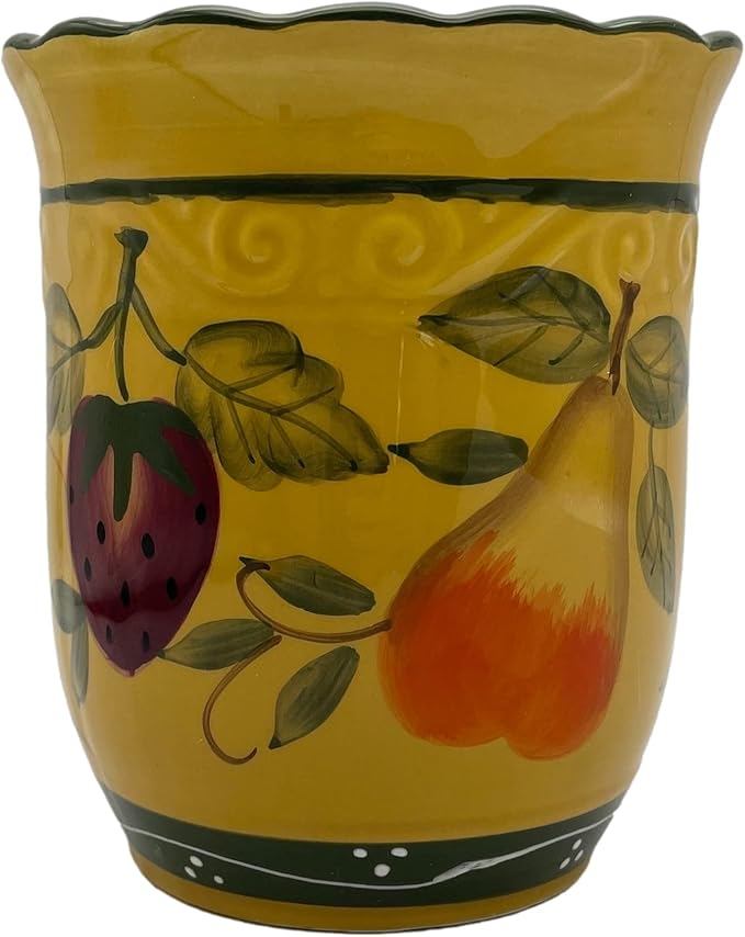 ACK Tuscany Mixed Fruit Hand Painted Ceramic, Utensil Holder, 88439