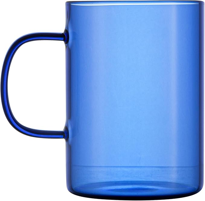 Restaurantware Glass Coffee Mug 12 Count 7 Oz Borosilicate Tea Cup with Ergonomic Handle, Dishwasher-Safe Blue Thermal Resistant Mug for Hot and Cold Drinks