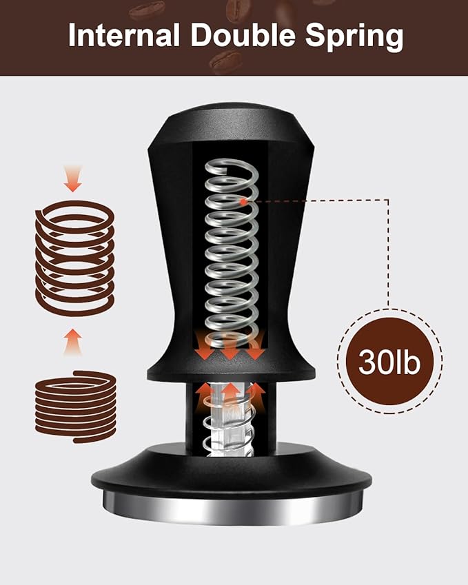 51mm Espresso Tamper, Coffee Tamper with 30lbs Spring Loaded, Barista Espresso Coffee Tamper with Stainless Steel Ripple Base and Aluminum Handle Fits for All 51mm Espresso Machines