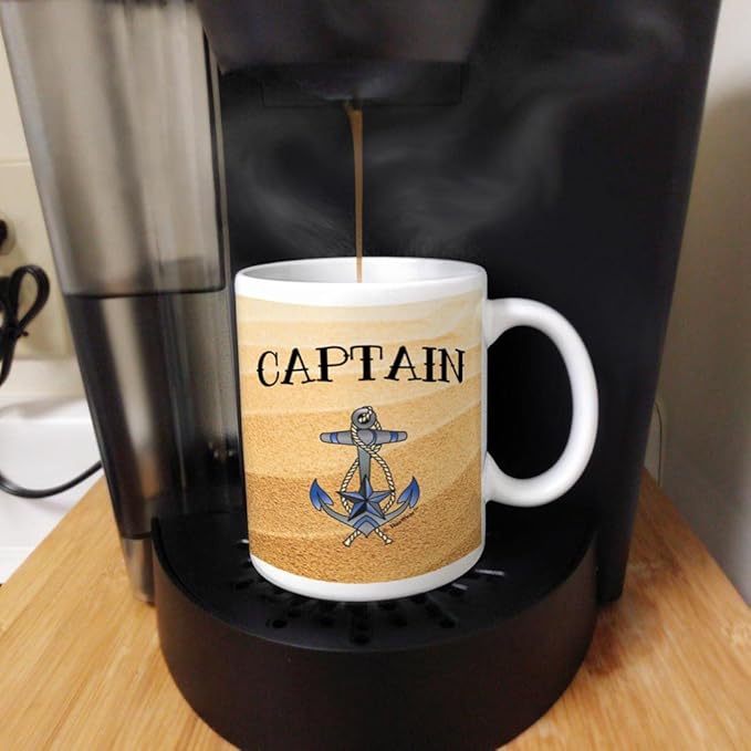 ThisWear Captain & First Mate Couples Nautical Mug Set Sailing Boat Bundle 2 Pack 11oz Ceramic Coffee Mugs Set Sand