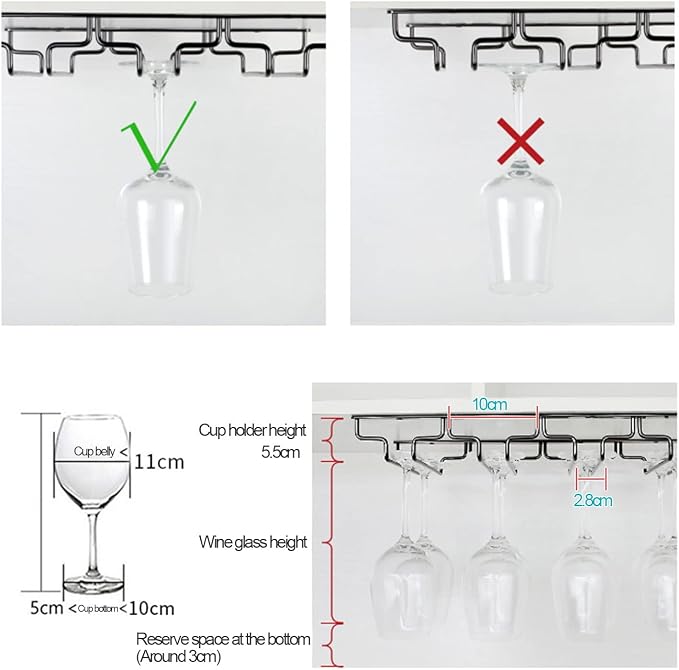 Wine Glass Rack, Under Cabinet Stemware Storage Racks Hanging Wine Glasses Holder, Wrought Iron Metal Stainless Steel Glass Holder Storage Rack Hanger for kitchen bar (Size : 80x22.5x5.5cm)