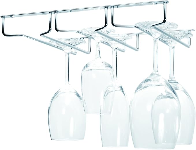 Oenophilia Under Cabinet Stemware Rack, Wine Glass Holder Under Cabinet Kitchen, Chrome Finish, Holds 6-9 Glasses Depending on Style