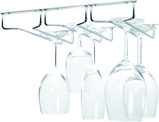 Oenophilia Under Cabinet Stemware Rack, Wine Glass Holder Under Cabinet Kitchen, Chrome Finish, Holds 6-9 Glasses Depending on Style