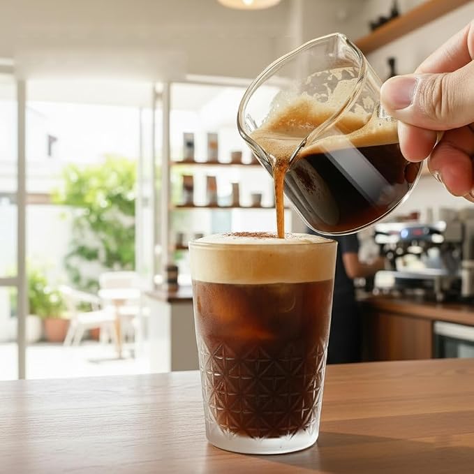 Espresso Shot Cups, Set of 2, 4 OZ Glass Measuring Cup with Handle | Coffee Bar Essentials, Milk Cup, Espresso Accessories for Machine