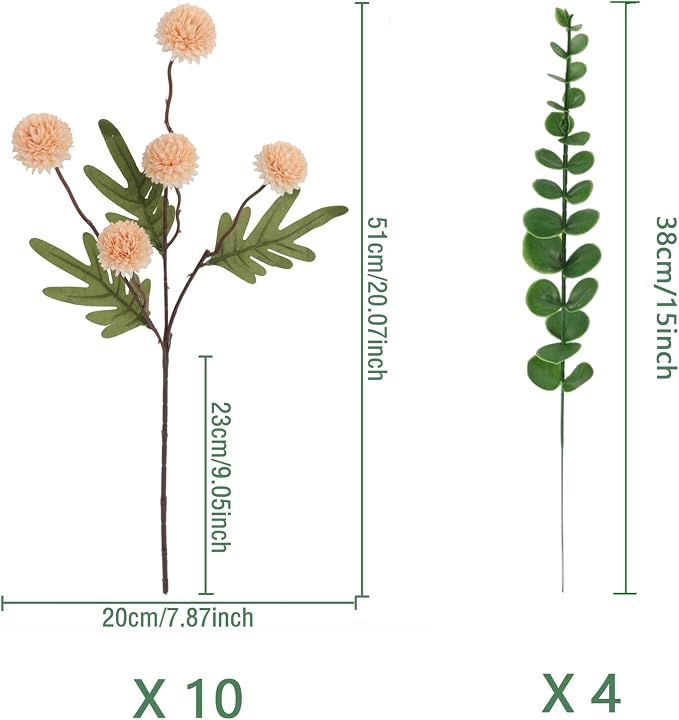 10pcs Faux Cream Kiku Flowers, 5 Heads Each Stem & 4 Branches Eucalyptus Stems, Artificial Small Mini Chrysanthemum Flowers for Aesthetic Room Decor, Floral Arrangements Centerpiece