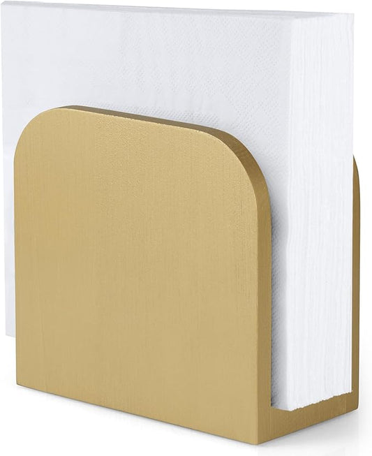 ALELION Wooden Napkin Holder for Table, Upright Napkin Holders for Kitchen, Standing Napkin Dispenser for Kitchen Dining Room Party Cocktail Outdoor Use, Gold