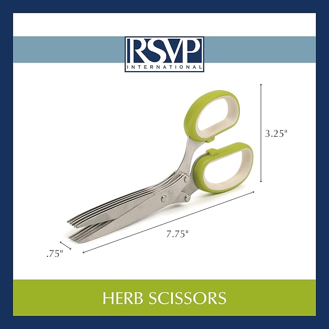 RSVP International Kitchen Tool Collection Herb Scissors with Protective Cover/Blade Cleaner, Dishwasher Safe, 7.75x3.25"