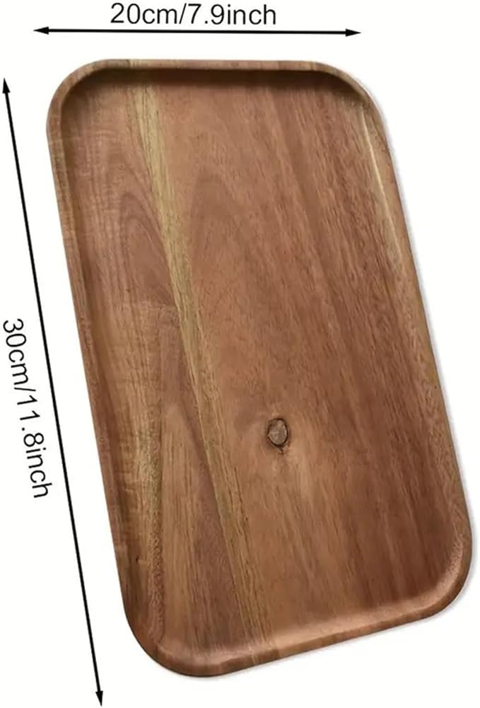 Wooden Server Trays,Acacia Wood Plate,Rectangular Dessert Platter for Cookie,Beef,Chicken,Dessert, Party, Food,Snack Appetizer, Kitchen Platter,Plates,Cheese Board(11.8"X7.9"-4pcs)
