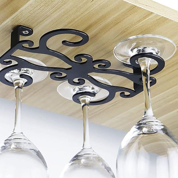 Wine Glass Rack, Black Hanging Wine Glass Rack Butterfly Shape Stemware Wine Glass Racks Under Cabinet Wine Glasses Holder Iron Storage Hanger Shelf for RV,Bar, Kitchen, Restaurant,
