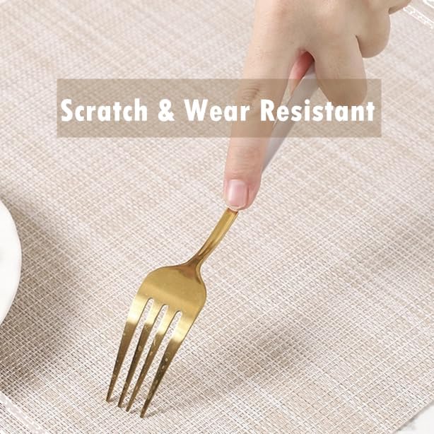 Placemats, Placemats for Dining Table Set of 6, Kitchen Table Mats Heat-Resistant Non-Slip Washable PVC Woven Vinyl Place Mats for Dining Room Table Decoration (Pack of 6, Beige)