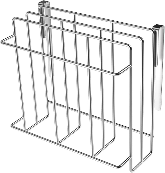 WAGENSTEIGER Stainless Steel Under/Over Cabinet Cutting Board and Kitchen Towel Rack – Space-Saving Rack for Countertop and Cabinet Door Storage, Chopping Board Holder (10.24 x 9.84 x 5.12 in)