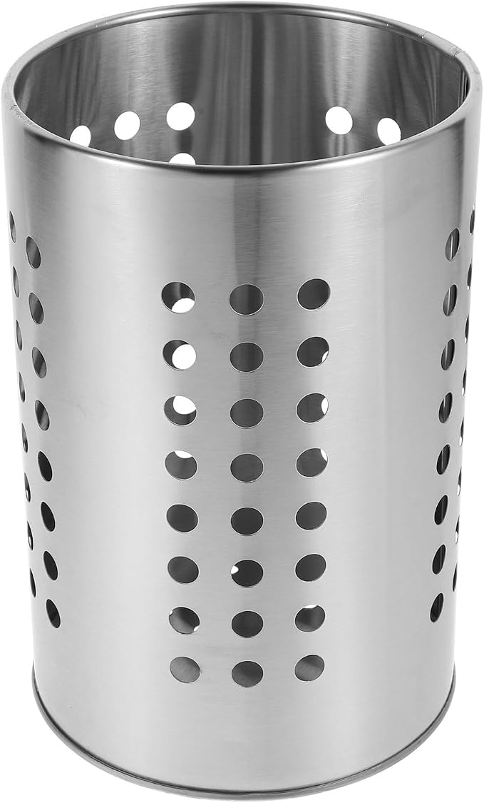 Unomor Stainless Steel Kitchen Utensil Holder with Drain Holes - 7.00 Inch Cutlery Organizer for Chopsticks Spoons & Forks - Countertop Storage for Kitchen Supplies