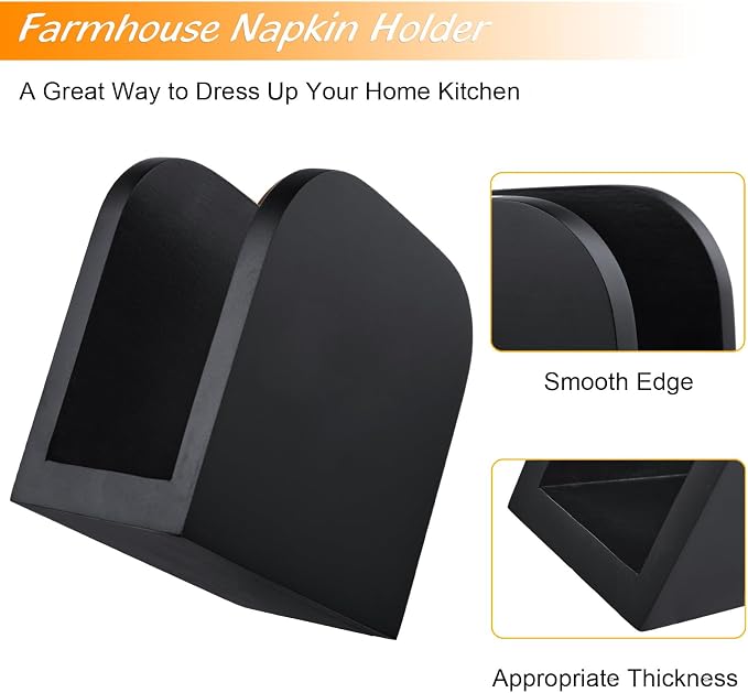 ALELION Black Napkin Holder for Table - Wood Upright Napkin Holders for Kitchen - Wooden Coutertop Napkin Dispenser for Dining Room Table Restaurant Picnic Party