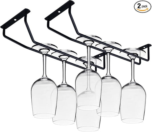 10.6in black 2pack Wine Glass Rack Under Cabinet Shelf Glasses Holder Storage with Drying Stemware Rack Under Counter Wine Glass Holder Metal Hanger