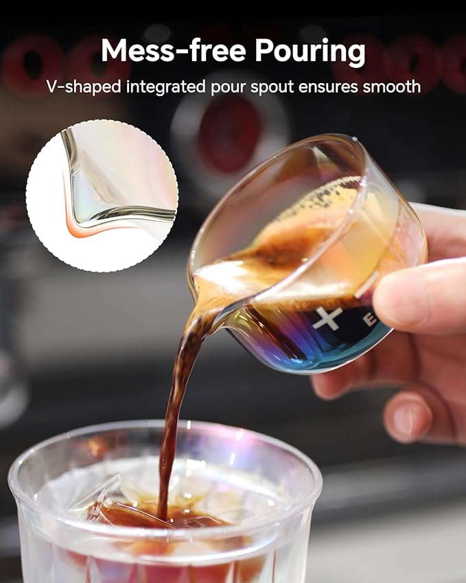 Espresso Measuring Cup - Barista Glass Measuring Cup for Coffee Easy Pouring V-Shaped Spout Espresso Shot for Coffee Machine, Colorful 1 Pack