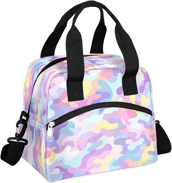 Pardick Colorful Camo Camouflage Insulated Lunch Bag for Women Leakproof Lunch Box Large Cooler Thermal Tote Bag with Shoulder Strap Meal Prep Bags for Work School Office Picnic Teen Girls Adult