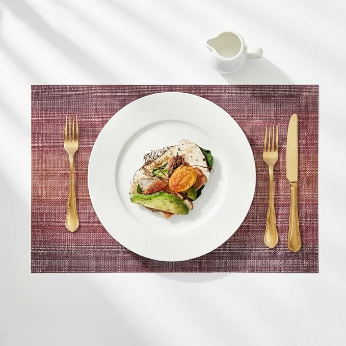 Red Placemats Set of 4, Crossweave Woven Vinyl Woven Placemats, Beautiful Washable and Durable Non-Slip Red Table Placemats for Dining Table Decoration