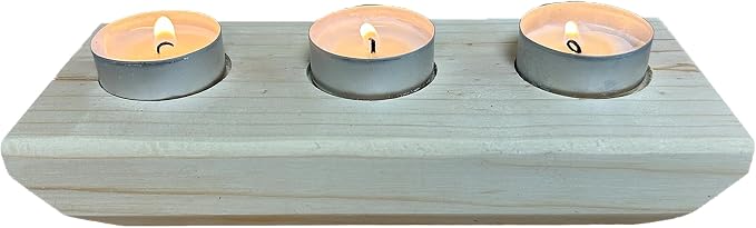 Wooden 3 Tea Light Candle Holder, 8 Inches (Natural Wood, Boat)