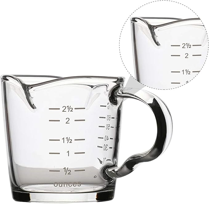 70ml Mini Glass Measuring Cup with handle 2 oz Shot Glass Espresso Jugs Measure Cup Glass Jigger Spirit Round Graduated Beaker Measuring Cup for Bar Party Wine Cocktail Drink Shaker Milk Coffee