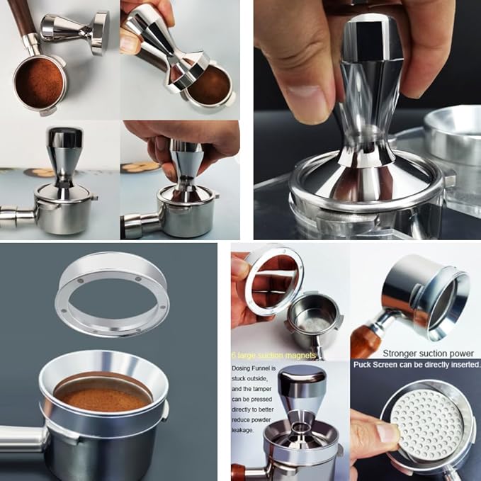 5 Pieces - 58mm Espresso Tamper Accessories Kit Fit 58-58.5mm Portafilters, 58mm Coffee Tampers Set, WDT Stirrer Tool, Puck Screen, Dosing Funnel, Coffee Cleaning Brush (58mm)