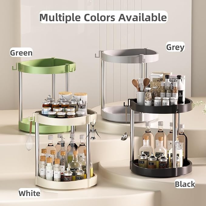 10.01" 2-Tier 360°Rotating Lazy Susan turntable Organizer Spice Rack Organization for Kitchen countertop and Cabinet pantry Organizers and storage(1Black, Extra Large)