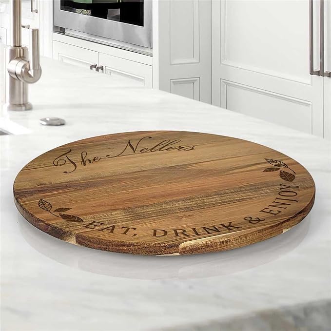 Engraved Eat Drink and Enjoy Personalized Lazy Susan, 16" Rotating Tray Brown