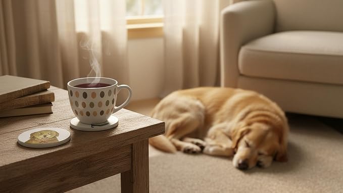 Cute Coasters for Desk Dog Themed Absorbent Ceramic Cup Coasters for Tabletop Protection, Ideal for Various Size Cups Outdoor or Indoor
