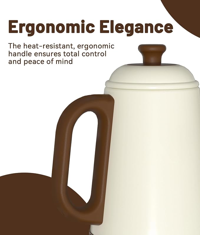 Gooseneck Electric Kettle, 1L Water Boiler, Pour Over Coffee & Tea, 1000W Fast Heating, Stainless Steel, Auto Shut-Off & Boil-Dry Protection, BPA-Free (White)