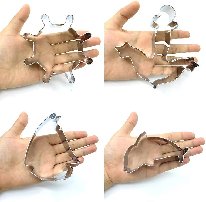 LILIAO Nautical Cookie Cutter Set - 4 Piece - Anchor, Sailboat, Rudder and Dolphin Biscuit Fondant Cutters - Stainless Steel