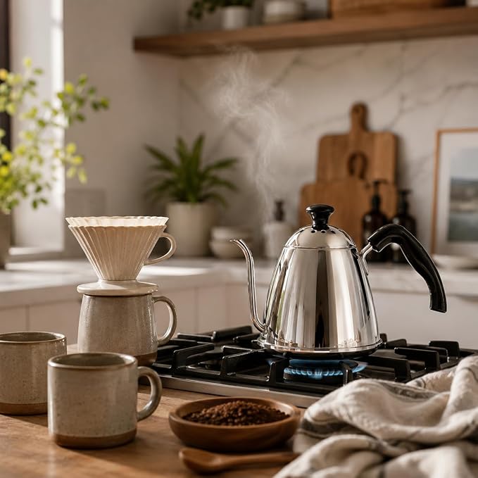 Fino Pour Over Gooseneck Coffee Kettle, 18/8 Stainless Steel, 6-Cup, 1L Capacity