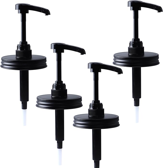 Wide Mouth Mason Jar Pump Dispenser Lid for Syrup Sauce Honey Pump Lid Coffee Syrup Lid Stainless Steel Food Grade Airtight & Leak-Proof- 4pc