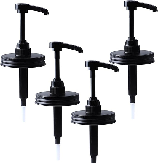 Wide Mouth Mason Jar Pump Dispenser Lid for Syrup Sauce Honey Pump Lid Coffee Syrup Lid Stainless Steel Food Grade Airtight & Leak-Proof- 4pc