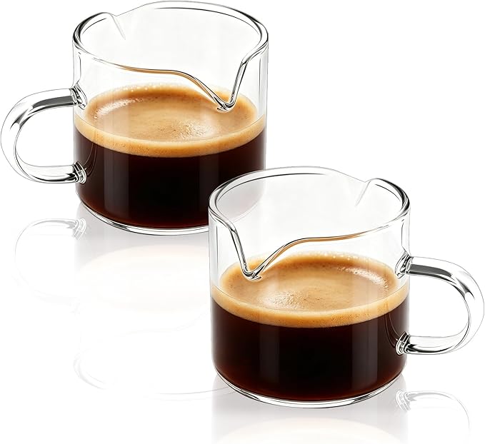 BCnmviku Shot Glasses Espresso Parts Double Spouts Milk Cup Clear Glass (Clear Glass-2Pack)