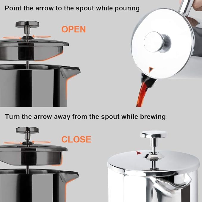Secura French Press Coffee Maker, 304 Grade Stainless Steel Insulated Coffee Press with 2 Extra Screens, 50oz (1.5 Litre), Silver (Pack of 2)
