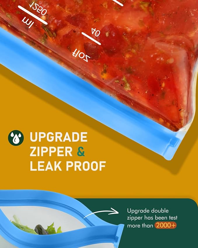 IDEATECH Reusable Gallon Freezer Bags, Reusable Food Storage Bags, 6Pack | Leakproof, Dishwasher Safe, BPA-Free Food Grade, Large Size with Measurement Marks for Meat, Marinades & Freezer Storage
