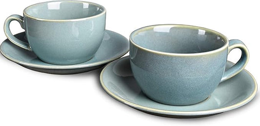 Bosmarlin Ceramic Coffee Cup Mug with Saucer Set of 2 for Latte, Cappuccino, Tea, 8.5 Oz, Dishwasher and Microwave Safe(Sage Green, 2)