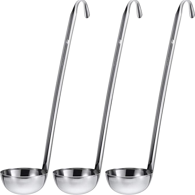 meekoo Stainless Steel Ladle Soup Handle Ladle with Pouring Rim for Kitchen Cooking Soup Sauce