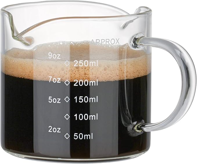 Espresso Cup Measuring Cup Triple Pitcher Milk Cup 250ML/8.5OZ Espresso Cups with Handle Shot Glass with V-Shaped Mouth Milk Frothing Pitcher (Double mouth)