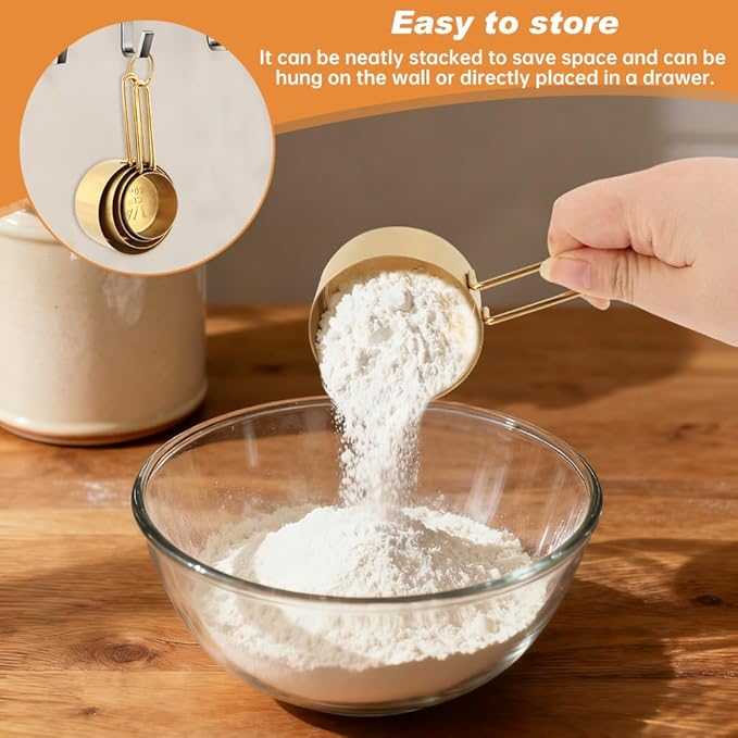 13Pcs Magnetic Measuring Spoons Set,Stainless Steel Measurin g Cups,8 Dual Sided Magnetic Measuring Spoons with Leveler,4 Nesting Measurings Cups for Liquid and Dry Ingredients(Golden,Size:Multi size)