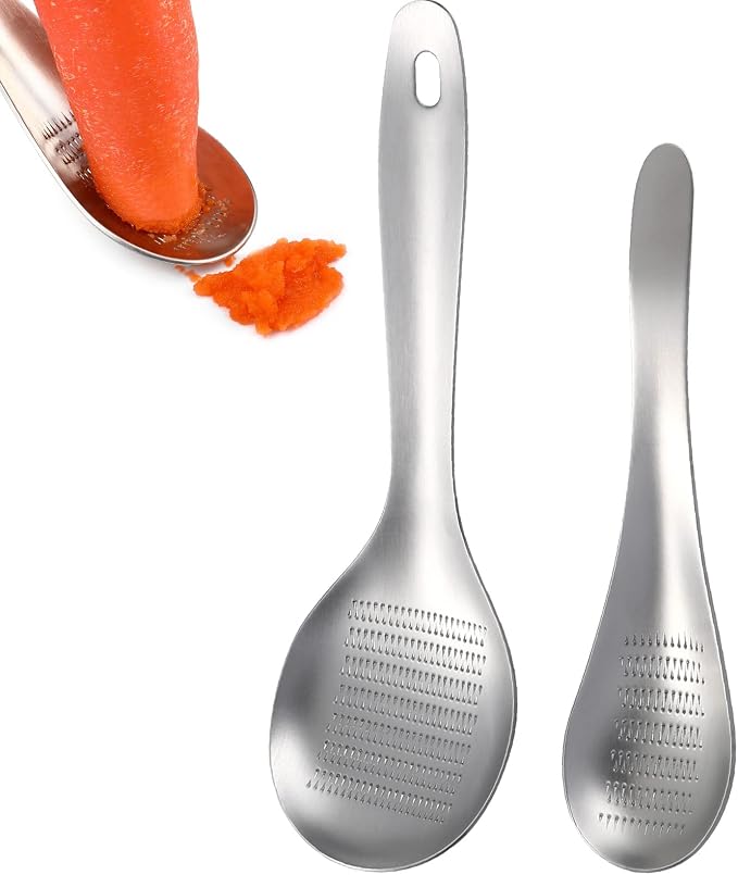 2pcs Stainless Steel Garlic Ginger Fruit Vegetable Grater Spoon Press Garlic Crusher Mincer Cutter Zester for Cheese Chocolate Baby Food Kitchen