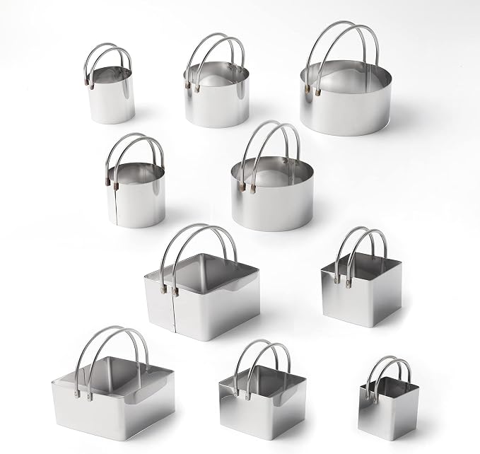 Cookie Cutters Set of 10, 5 sizes round and 5 sizes square Stainless steel Biscuit cutters with handles