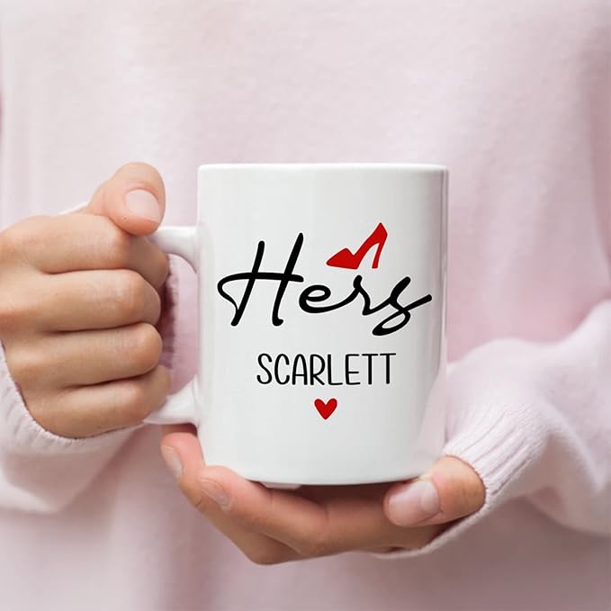 Customized Name Coffee Mug Cup, His And Hers Mugs Set Of 2, Personalized Couple Mug Design For Valentines Day Gift, Matching Mugs For Couples, Boyfriend And Girlfriend, White Cups 11oz Or 15oz