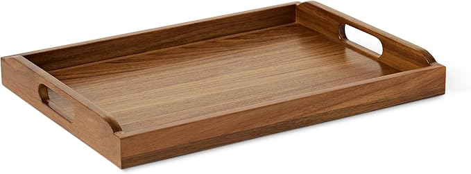 Amazon Basics Wooden Serving Tray with Built-in Handles, Acacia Wood, 17 x 12 in.