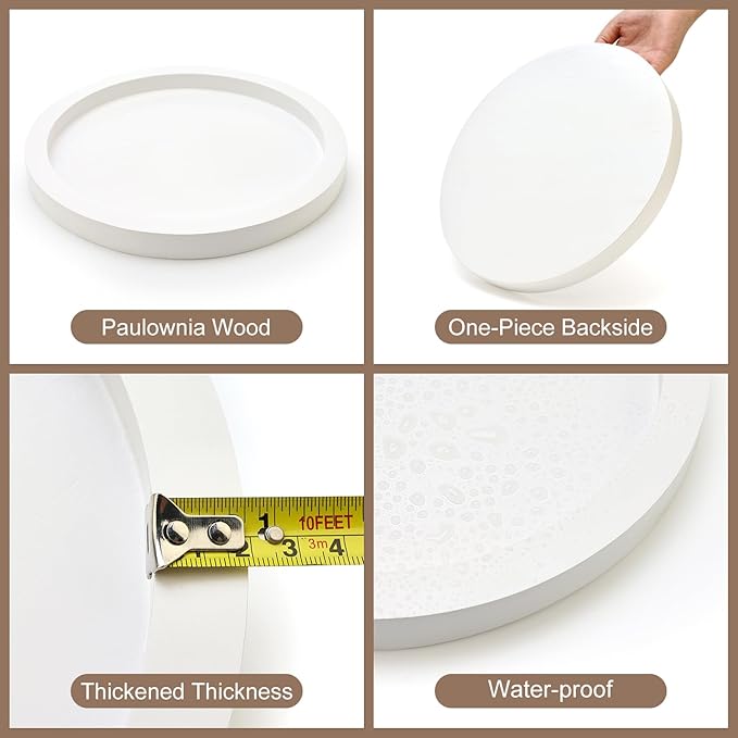 Candle Plate Holder Round Wooden Decorative Tray for Coffee Dinner Table Centerpiece Rustic Farmhouse Wood Trays Kitchen Counter White Living Room Home Decor for Bathroom Vanity Accessories Tray