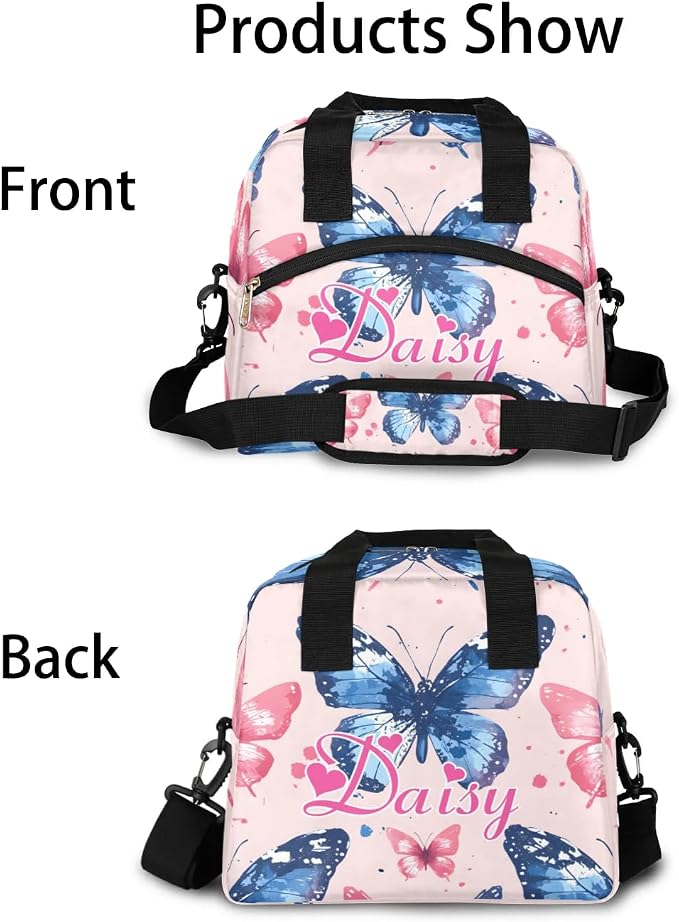 Personalized Butterfly Lunch-Bag for Women, Custom Insulated Cooler Lunch Box with Name, Leakproof-Reusable Lunch Tote Bag for Work Office Picnic - Pink Blue 2
