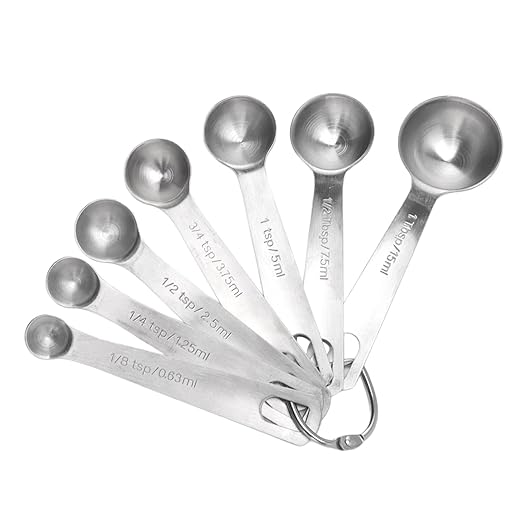 Stainless Steel Measuring Spoons Set 7 Piece Stackable Baking Tools with Scale Marking for Precise Measuring in Kitchen Cooking Baking
